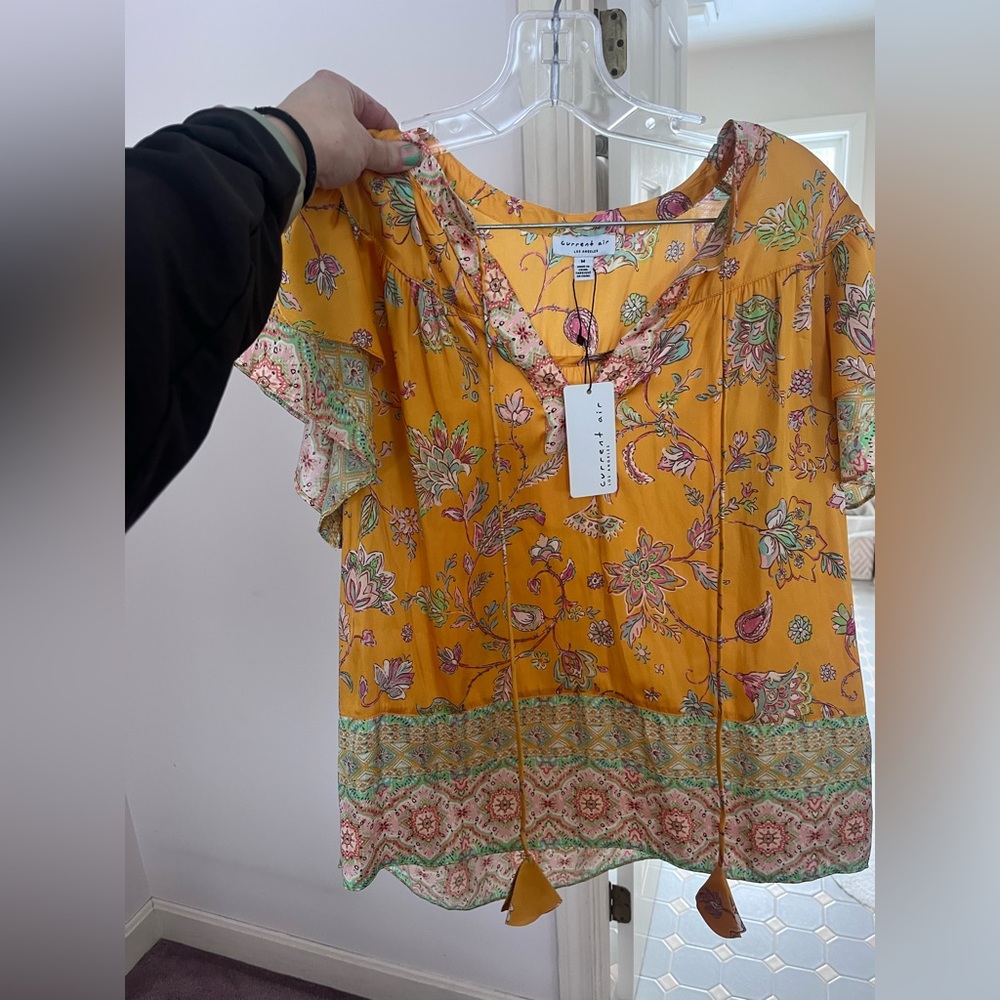 Current Air Mustard Floral Blouse
